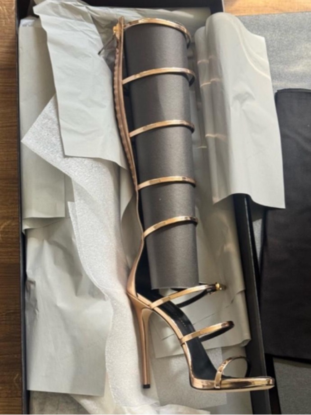 Giuseppe Zanotti Rose Gold Gladiator Stiletto Knee-High Sandal Boots